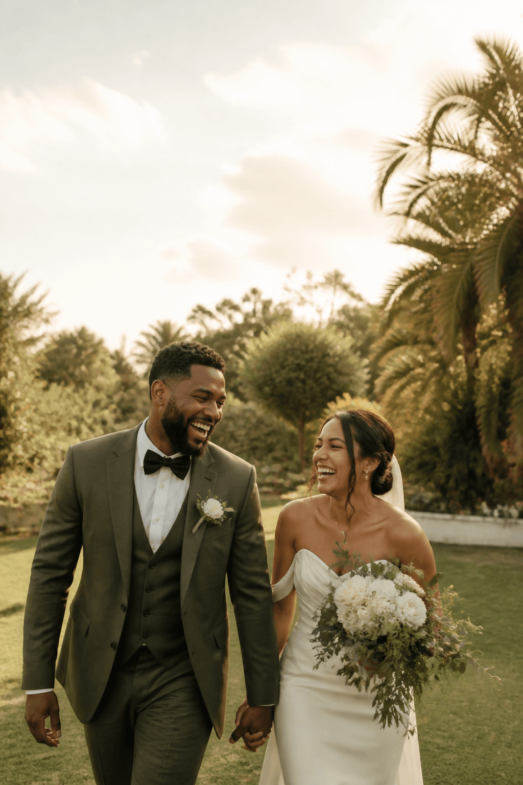 Newlyweds laughing after their ceremony